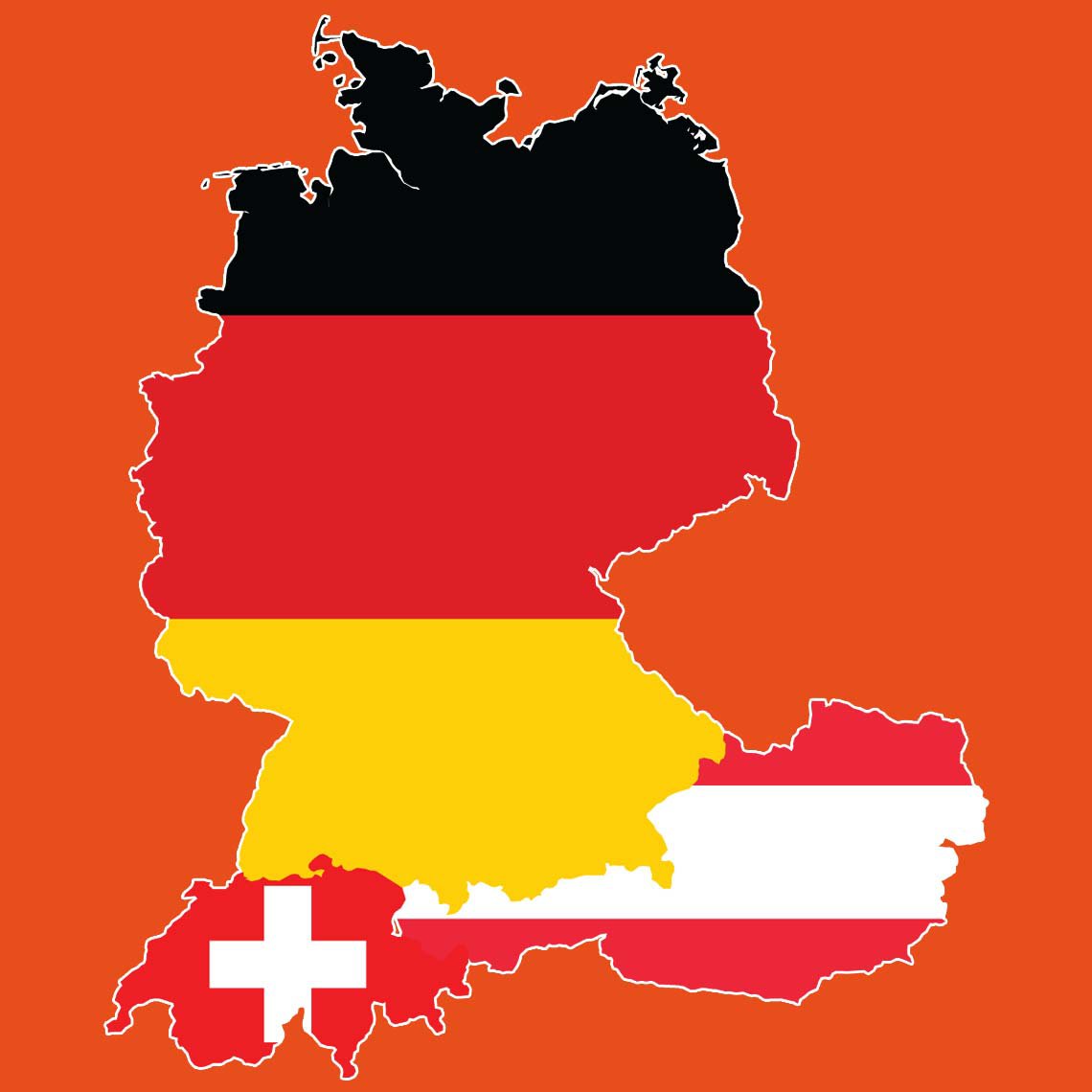 Umrisse von Deutschland, Österreich und der Schweiz