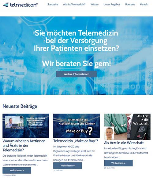 Screenshot der Website www.telmedicon.de