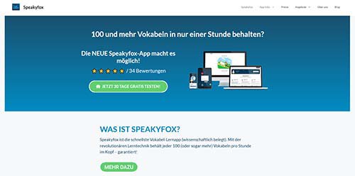 Screenshot von www.speakyfox.de
